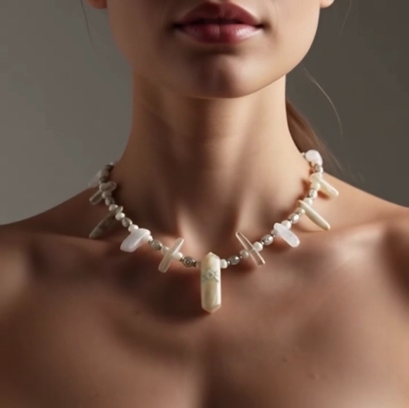 Handmade Crystal Shard Agate Beaded Necklace Boho Beach Princess Jewelry 17